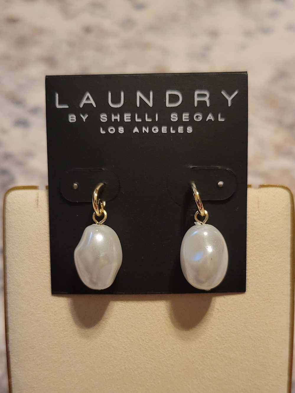 Laundry By Shelli Segal Gold-Tone Hoop Earrings with White Pearl Drops